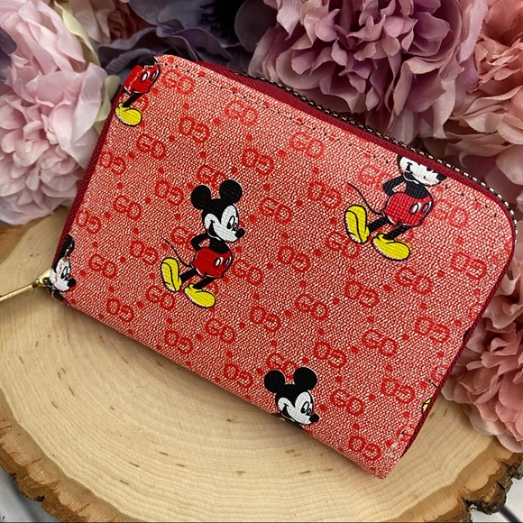 Red Mickey Mouse Vegan Leather Zippered Wallet - Picture 2 of 10